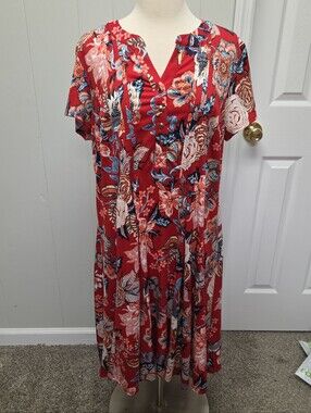 Plus 3XL Sami & Jo Floral Print Knee Length Dress Shift  in Red, Blue, Pink